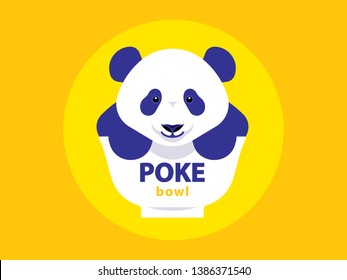 POKE bowl. Cute panda in POKE bowl. Vector cartoon panda.