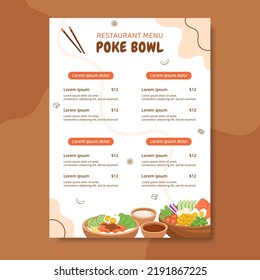 Poke Bowl Food Menu Template Hand Drawn Cartoon Flat Illustration