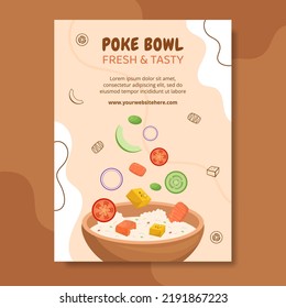 Poke Bowl Food Poster Template Hand Drawn Cartoon Flat Illustration