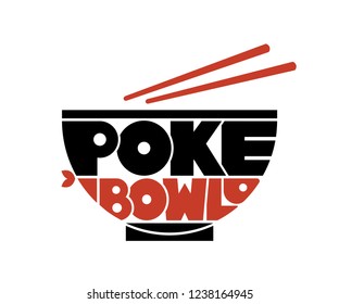 Poke Bowl Hawaiian Cuisine Restaurant Healthy Food Fish Menu Logo Lettering