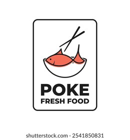 design do logotipo da tigela do poke com o conceito de pauzinhos etiqueta vintage