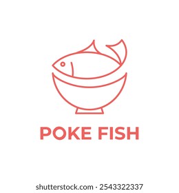 poke bowl logotipo design conceito linha estilo com peixe de salmão