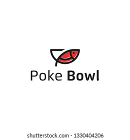 Poke Bowl Logo Line Art Vector Icon Illustration 