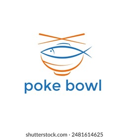 poke bowl simple vector illustration with fish and chopsticks