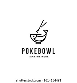 Poke fish bowl line art logo design icon vector