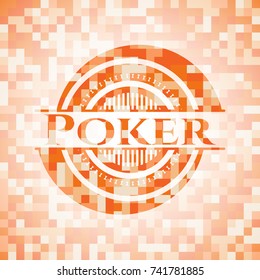 Poker abstract emblem, orange mosaic background