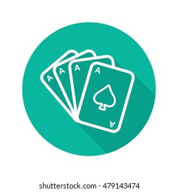 Poker ace quads flat linear long shadow icon. Playing cards deck. Casino sign. Vector line symbol