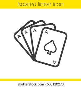 Poker ace quads linear icon. Casino thin line illustration. Playing cards deck contour symbol. Vector isolated outline drawing