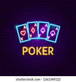Poker Aces Neon Label. Vector Illustration of Game Promotion.