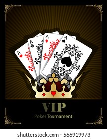 Poker aces. Vector background. Poker and casino label. Texas holdem. All-in. Vip.
