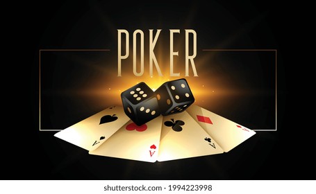 poker background with golden cards and realistic dice