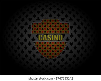Poker background suits with casino badge vector black grey