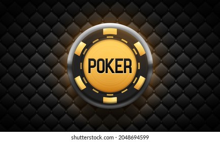Poker banner. Casino logo with chip. Vector illustration.