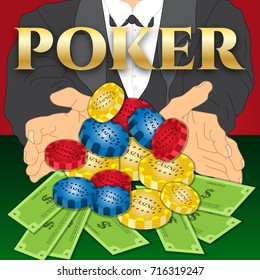 Poker banner for online casino, poker, roulette, slot machines, card games. Elements for gambling