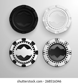 Poker black and white chips set. Vector illustration Isolated on a light background