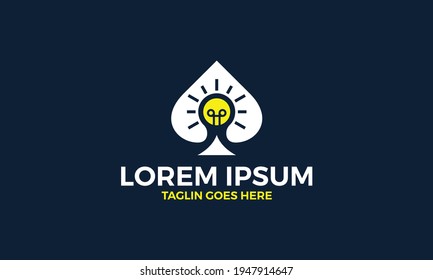 Poker and bulb in negative space  idea smart logo vector icon illustration