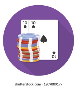 
Poker card and chip depicting casino gambling 
