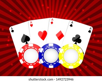 Poker card and chips 4 aces illustration vector background