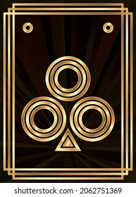 Poker card clubs in style art deco, vector illustration	