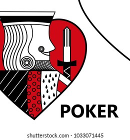 poker card gambling king with sword in sign heart