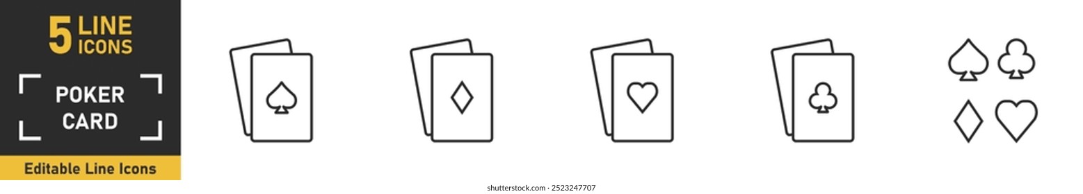 Poker Card line icon set. Set of 5 outline icons related to poker card. Vector illustration.