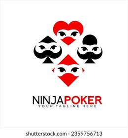 Poker card logo design with Ninja Warrior concept. Illustration of poker cards with Ninja.