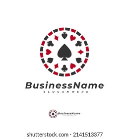 Plantilla vectorial del logotipo de la tarjeta de poker, concepto de logotipo de juegos creativos