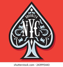 Poker card  NYC typography, t-shirt graphics, vectors