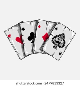 Poker card and playing in casino logo. Colorful design with dark background. Abstract game vector illustration. Isolated black background for t-shirt, poster, clothing, merch, apparel. 