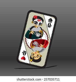 Poker card with queen. Dark and light queen.