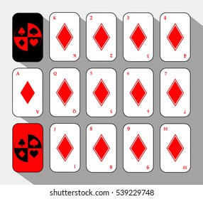 poker card. Set FIFTEEN DIAMOND WHITE. White background. icon illustration image used for print, website, fabrics, decorating, design, etc