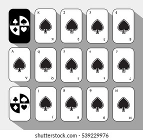 poker card. Set Fifteen SHOVEL WHITE. White background. icon illustration image used for print, website, fabrics, decorating, design, etc