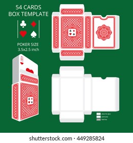 Poker card size tuck box template.Vector illustration ready design boxes for the game deck and three-dimensional preview.