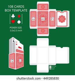 Poker card size tuck box template.Vector illustration ready design boxes for the game deck and three-dimensional preview.