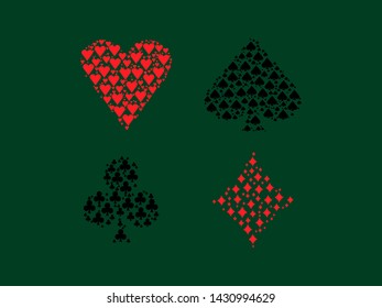 Poker card suits filled inside on green background