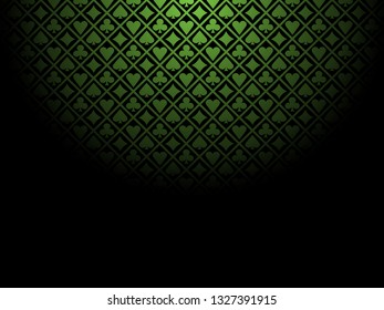 Poker card suits green casino pattern vector background