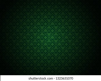 Poker card suits green pattern background vector 