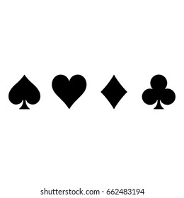 Poker card suits - hearts, clubs, spades and diamonds - on white background. Casino gambling theme vector illustration. Simple black silhouettes.