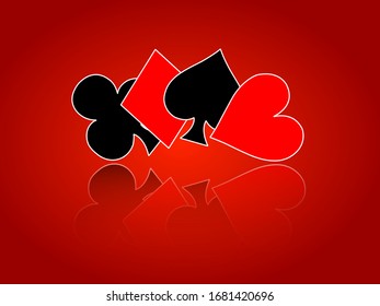 Poker card suits on red background