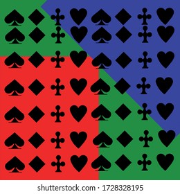 Poker card suits pattern  background, card suits elements, playing ace card, card suits vector hand drawn style illustration, gambling illustration