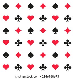 Poker Card Suits Seamless Pattern on White Background. Vector