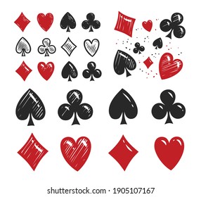 Poker card suits set. Gambling game, casino symbol vector illustration