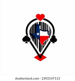 Poker card symbol logo design with Texas map in bar code concept.