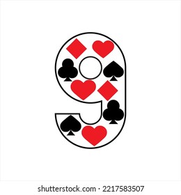 Poker Card Symbol Vector Logo Design With Number Nine Concept.