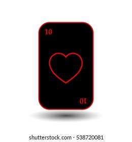 poker card. TEN BLACK HEART. separate white background. icon illustration image used for print, website, fabrics, decorating, design, etc