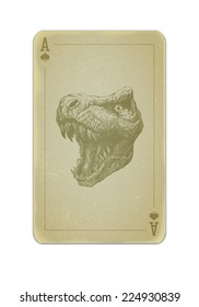 Poker card with trex. Grunge dirty style