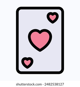 Poker Card Vector Icon, Playing Poker, Heart, Isolated Lineal Color Vector Icon.