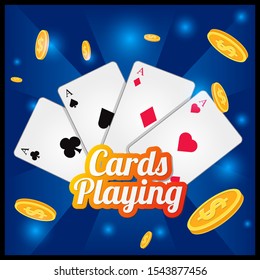 Poker Cards Aces Set Playing Dollars Illustration Vector