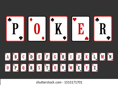 poker cards alphabet. tterleing gambling card vector illustration. alphabet playing cards. inscription poker