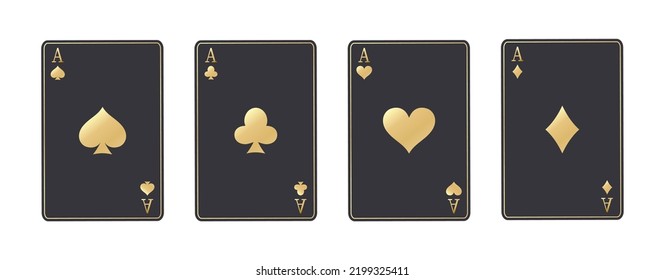  Poker cards black and gold casino cards isolated on white background